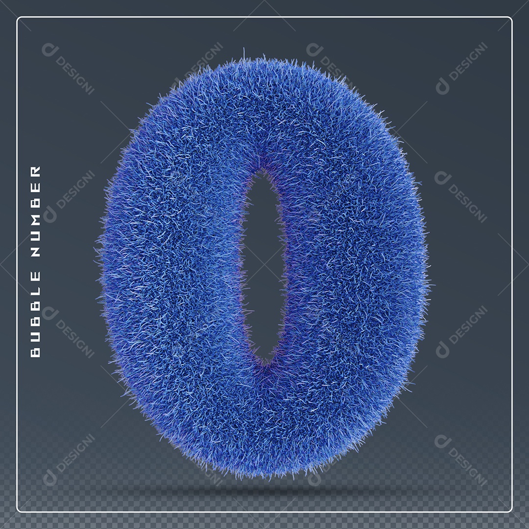 Elemento 3D Número 0 Azul para Composição PSD