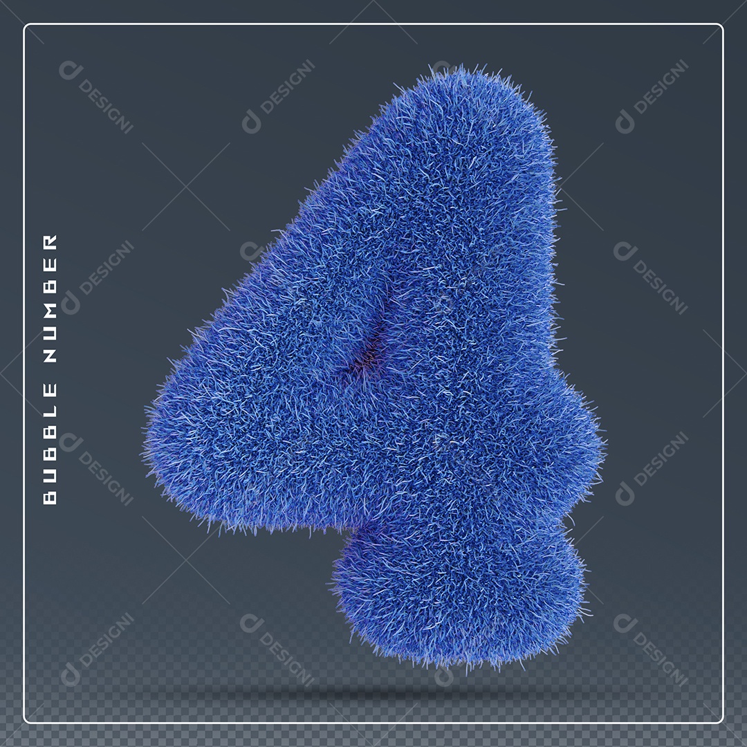 Elemento 3D Número 4 Azul para Composição PSD