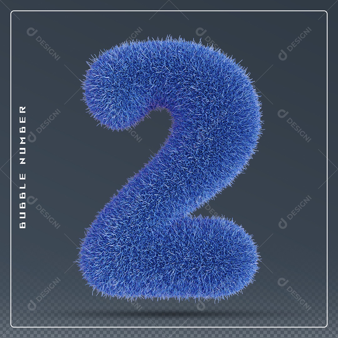 Elemento 3D Número 2 Azul para Composição PSD