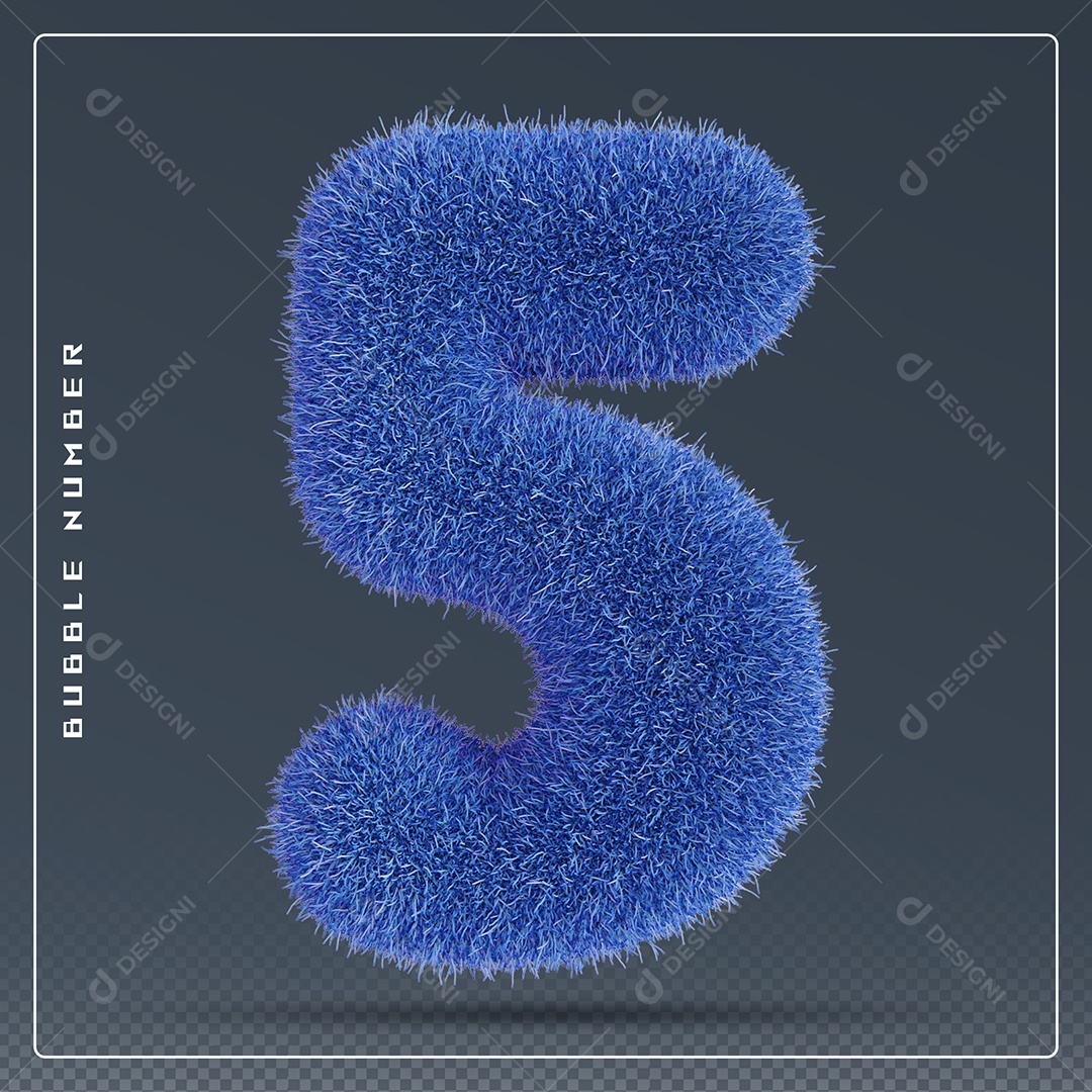Elemento 3D Número 5 Azul para Composição PSD