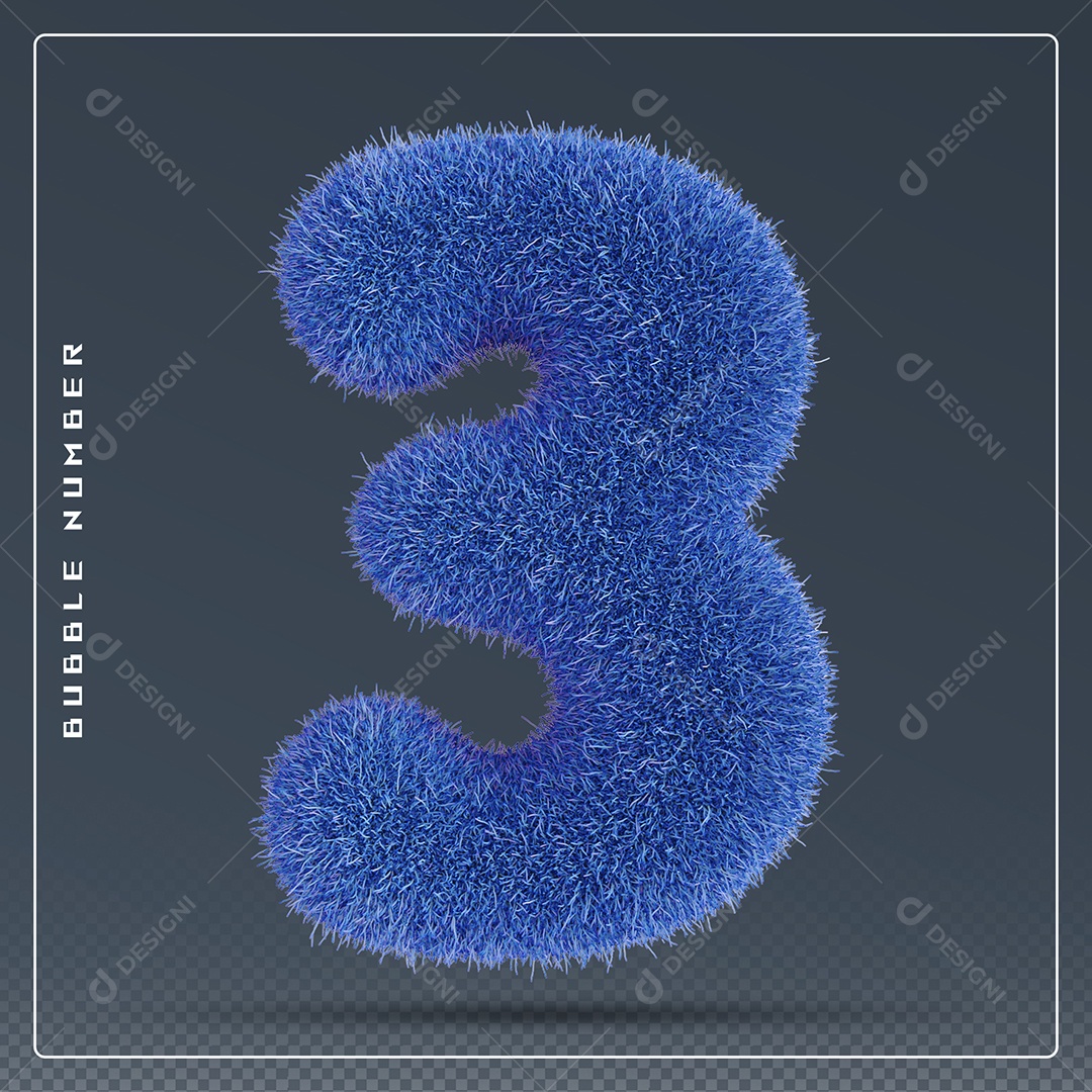 Elemento 3D Número 3 Azul para Composição PSD