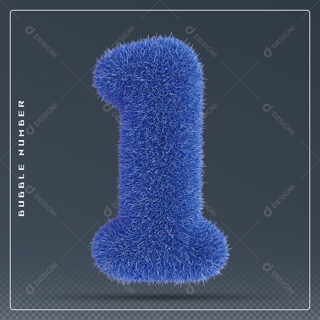 Elemento 3D Número 1 Azul para Composição PSD