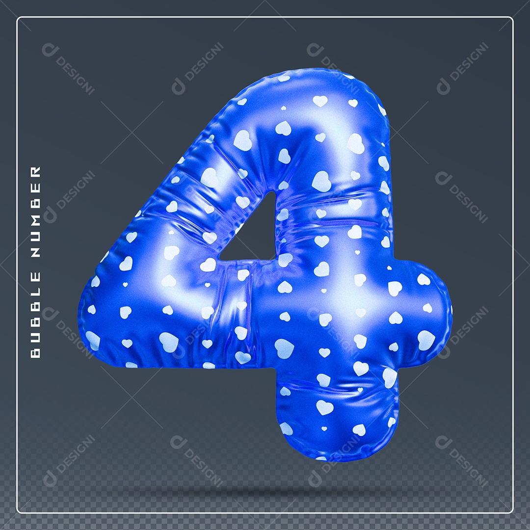 Elemento 3D Número 4 Azul E Branco para Composição PSD