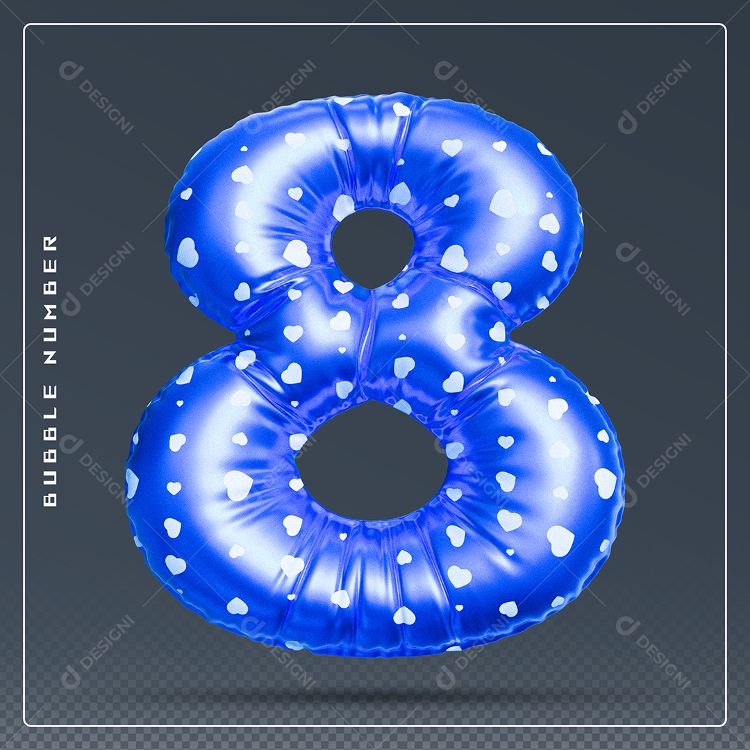 Elemento 3D Número 8 Azul E Branco para Composição PSD