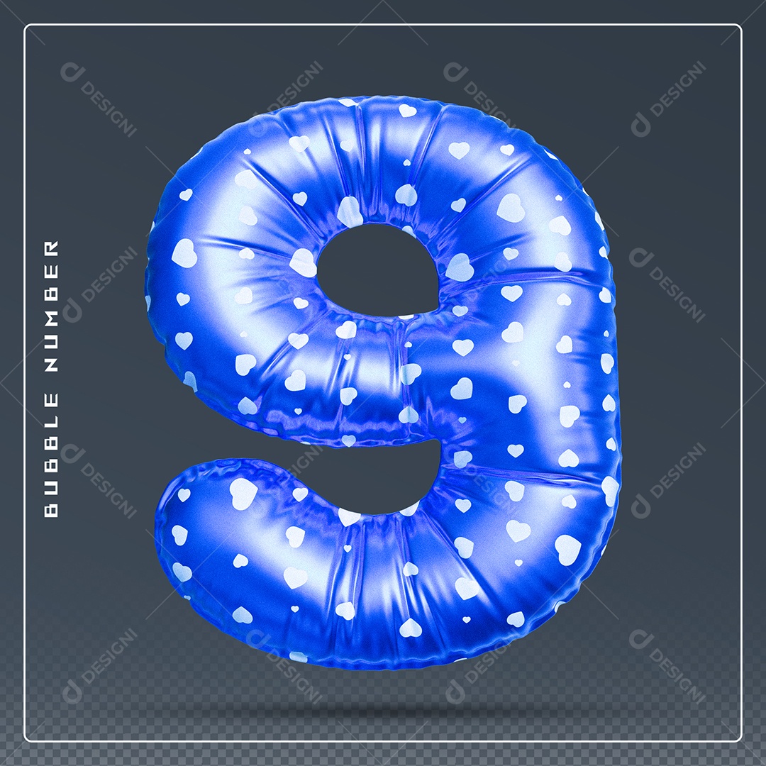 Elemento 3D Número 9 Azul E Branco para Composição PSD