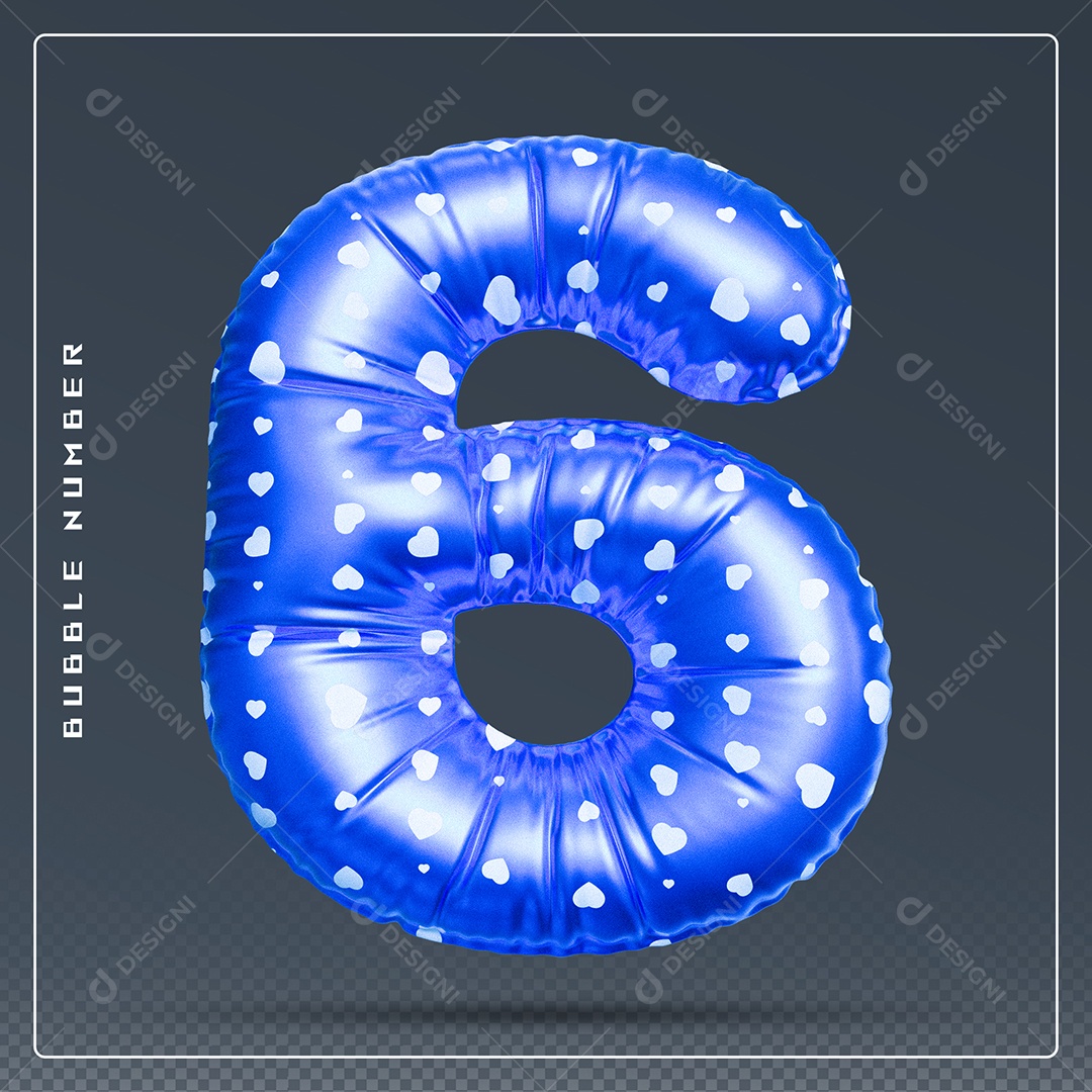 Elemento 3D Número 6 Azul E Branco para Composição PSD