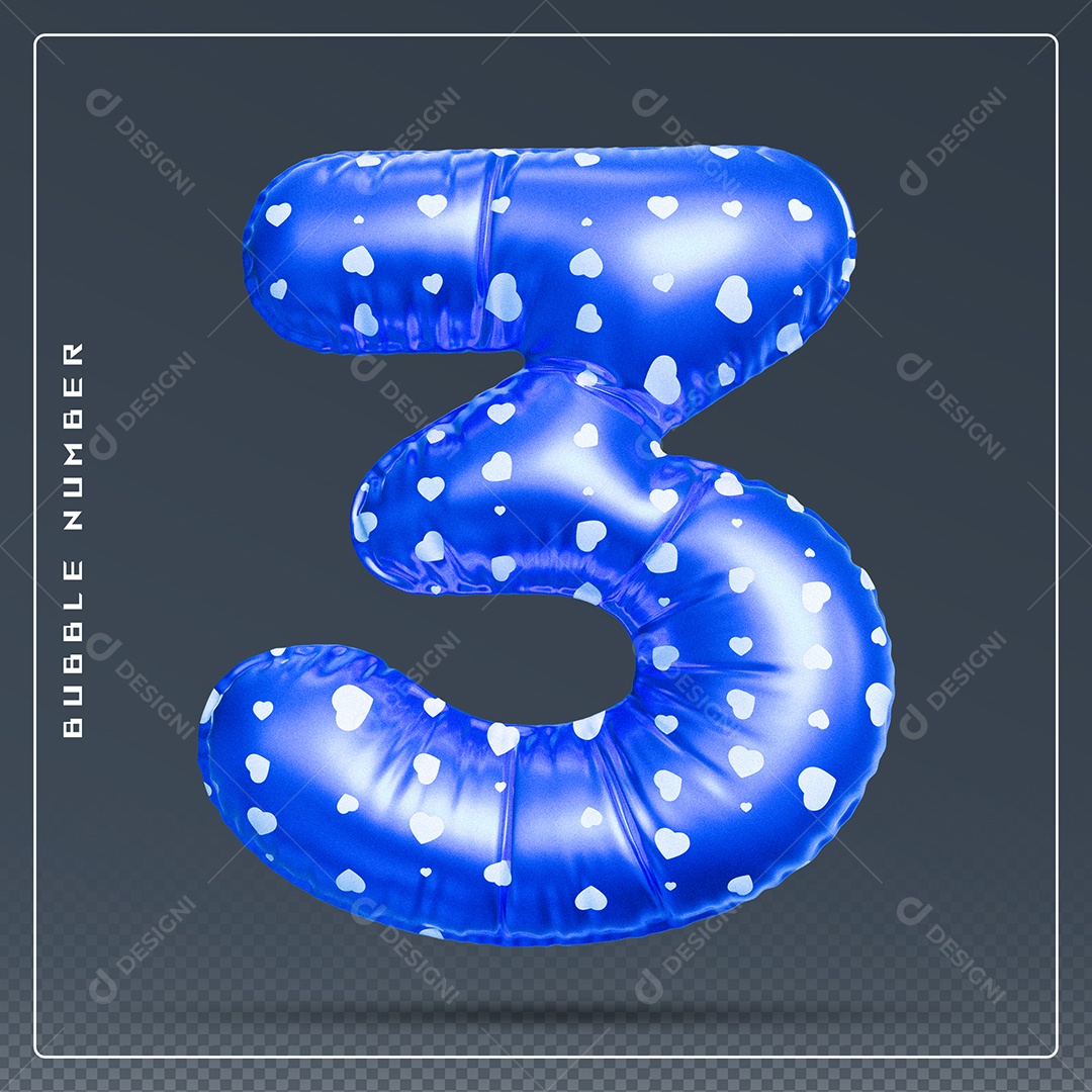 Elemento 3D Número 3 Azul E Branco para Composição PSD