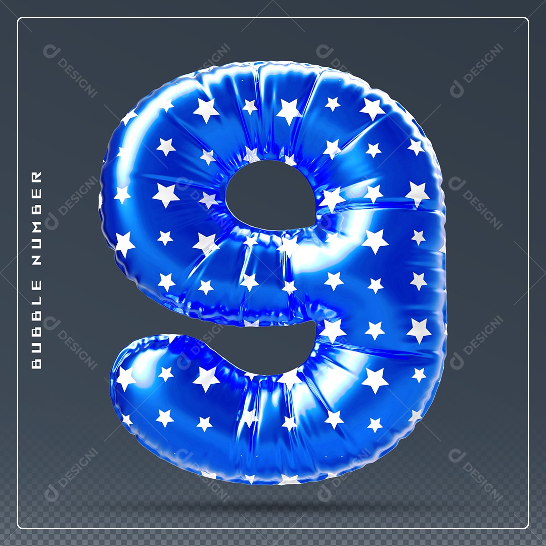 Elemento 3D Número 9 Azul E Branco para Composição PSD