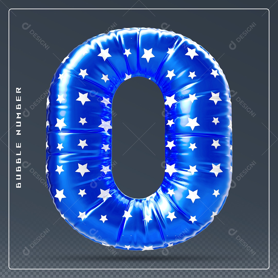 Elemento 3D Número 0 Azul E Branco para Composição PSD