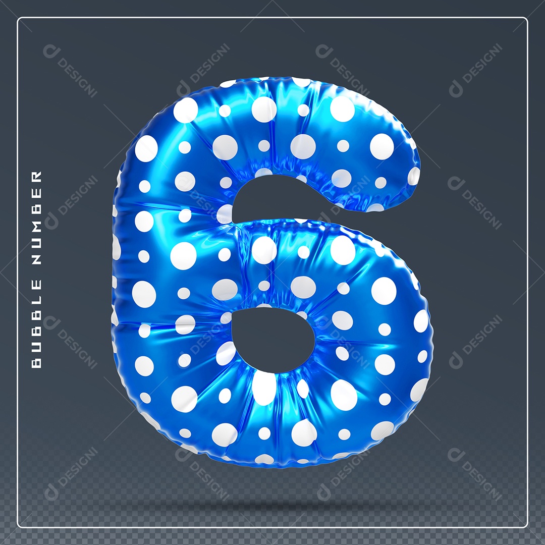 Elemento 3D Número 6 Azul E Branco para Composição PSD