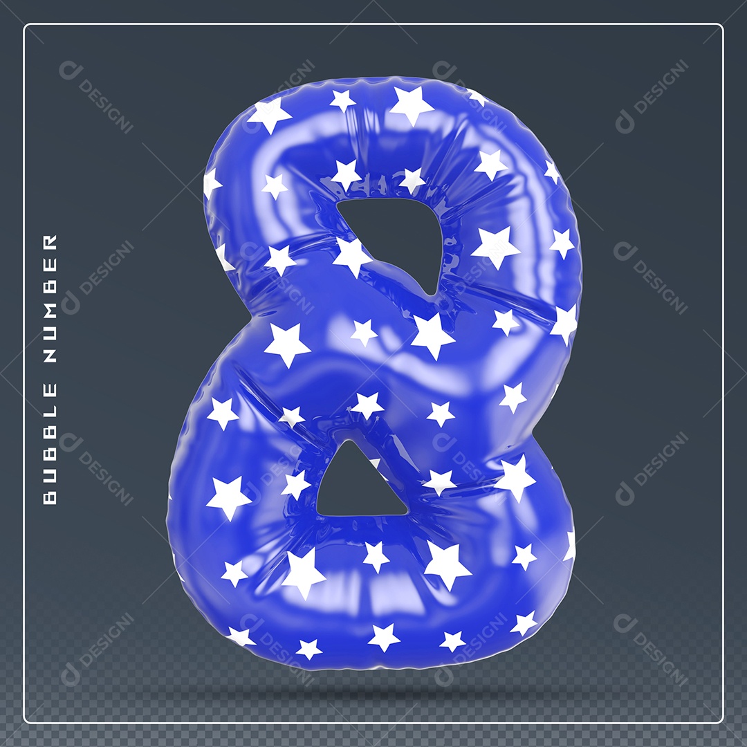 Elemento 3D Número 8 Azul E Branco para Composição PSD