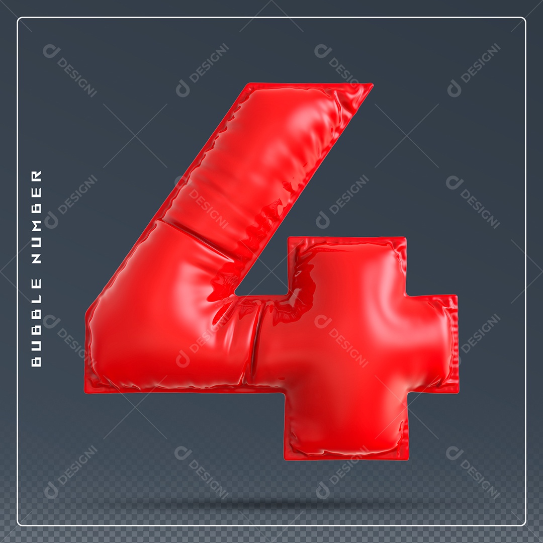 Elemento 3D Número 4 Vermelho para Composição PSD