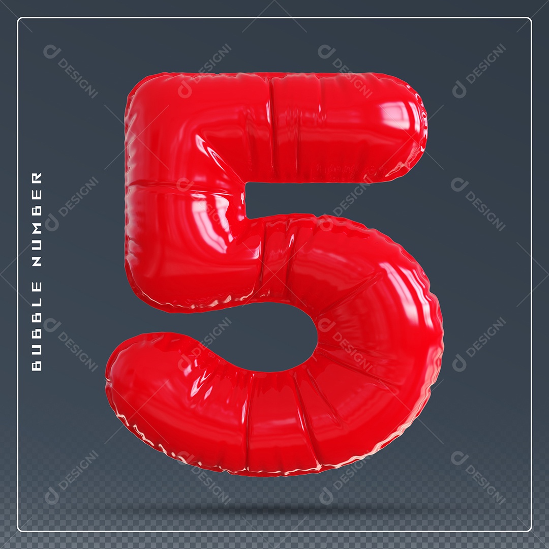 Elemento 3D Número 5 Vermelho para Composição PSD