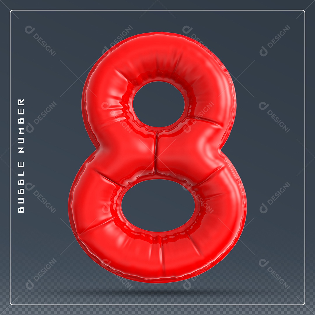 Elemento 3D Número 8 Vermelho para Composição PSD