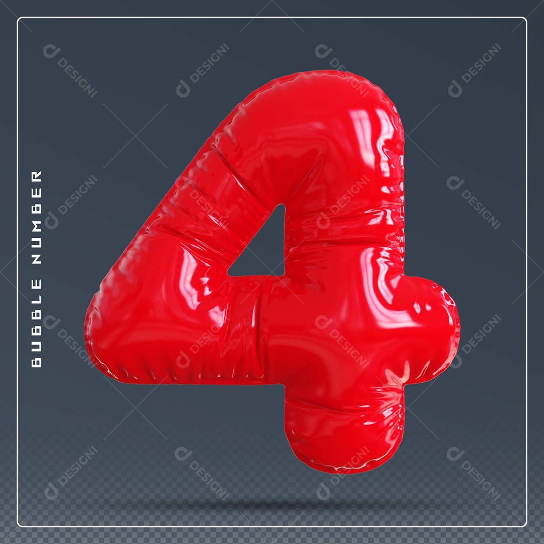 Elemento 3D Número 4 Vermelho para Composição PSD