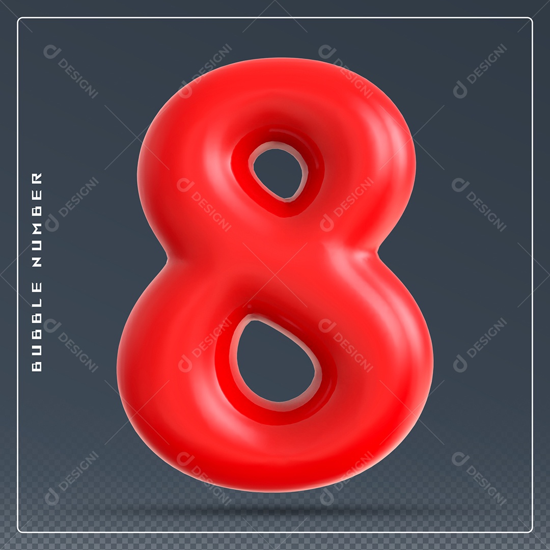 Elemento 3D Número 8 Vermelho para Composição PSD