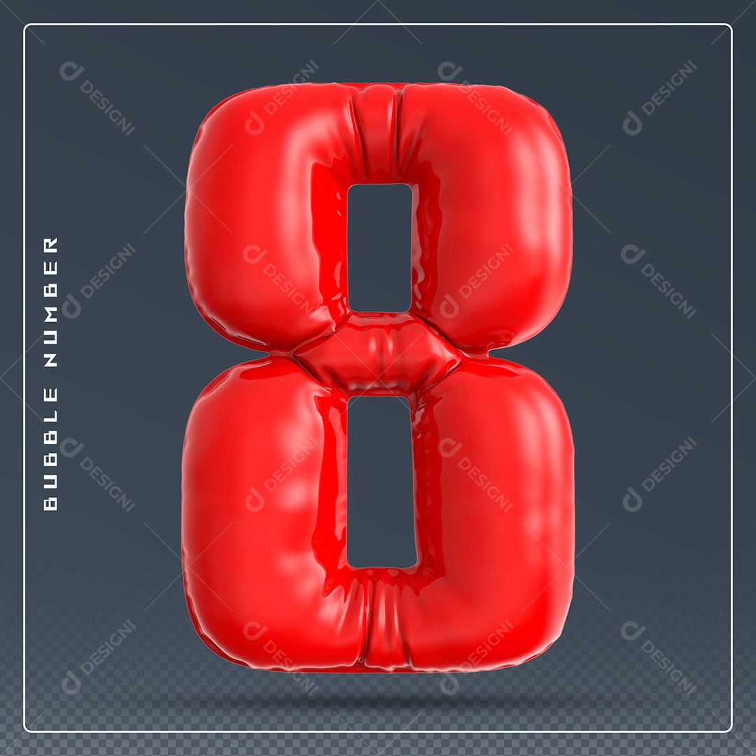 Elemento 3D Número 8 Vermelho para Composição PSD