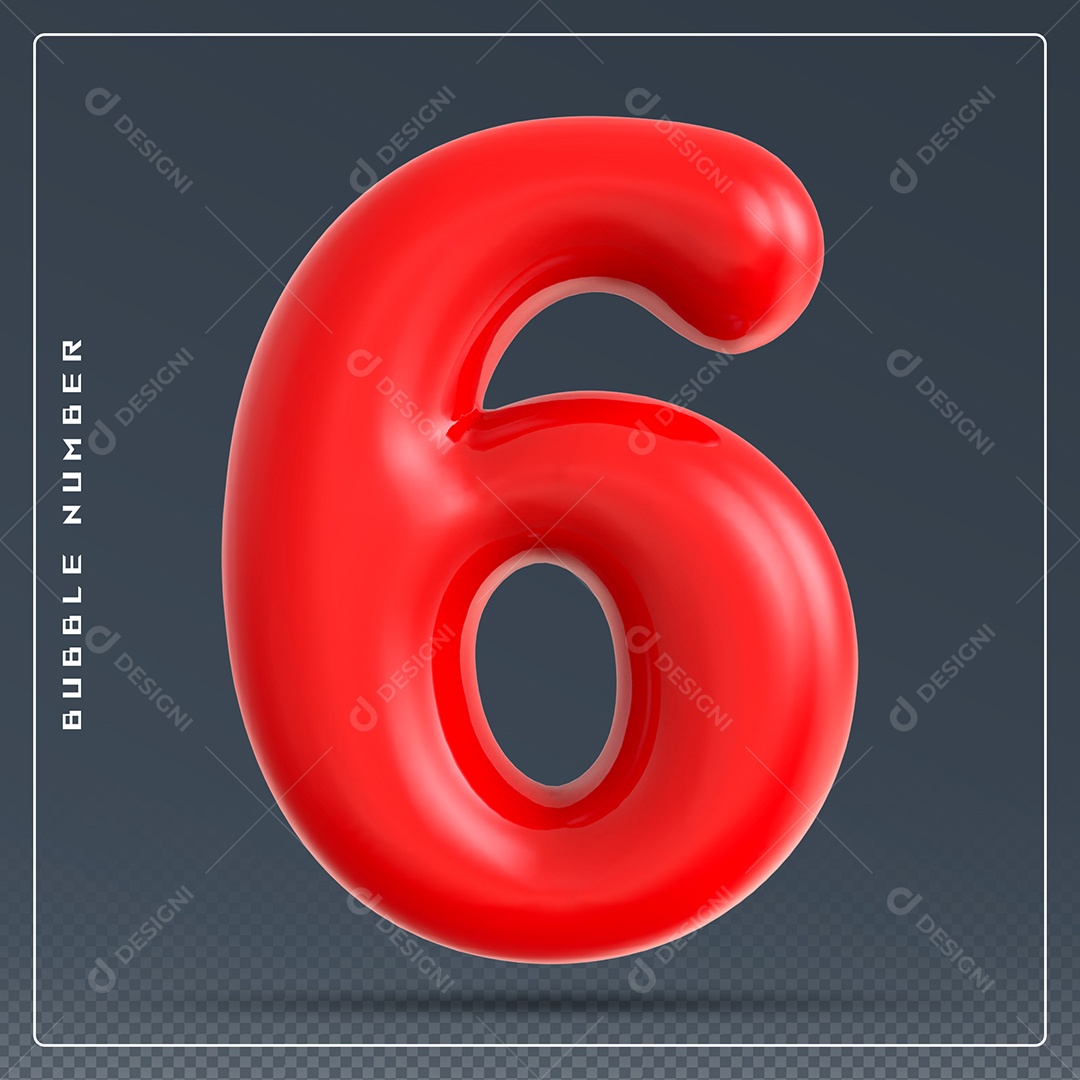 Elemento 3D Número 6 Vermelho para Composição PSD