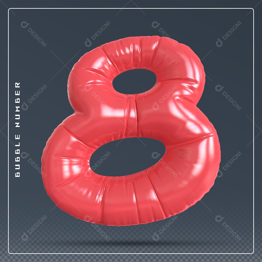 Elemento 3D Número 8 Vermelho para Composição PSD