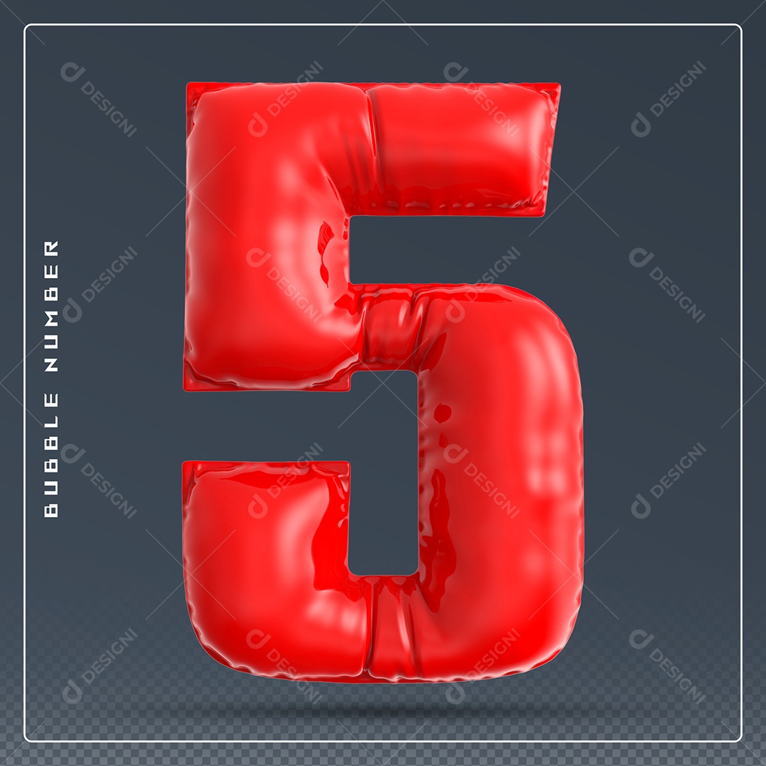 Elemento 3D Número 5 Vermelho para Composição PSD