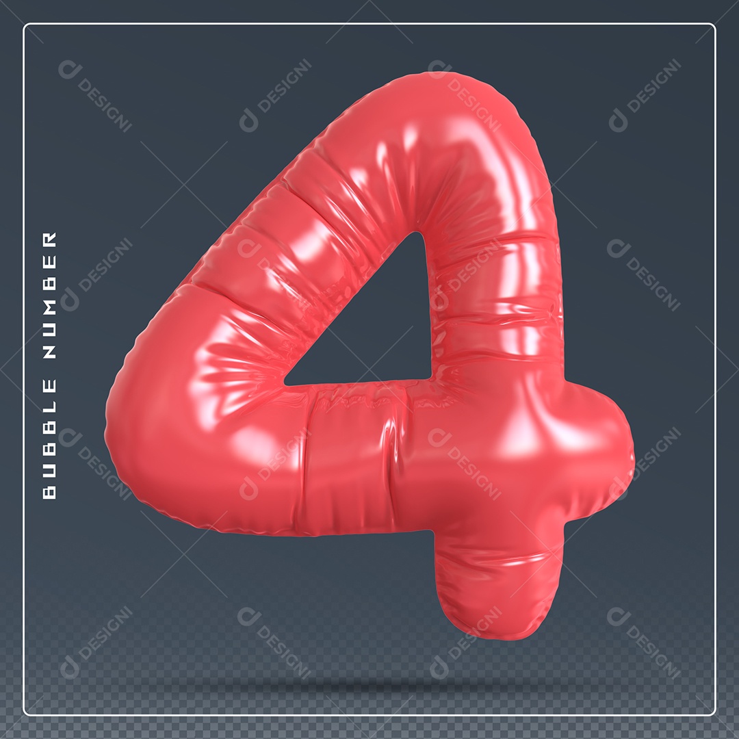 Elemento 3D Número 4 Vermelho para Composição PSD