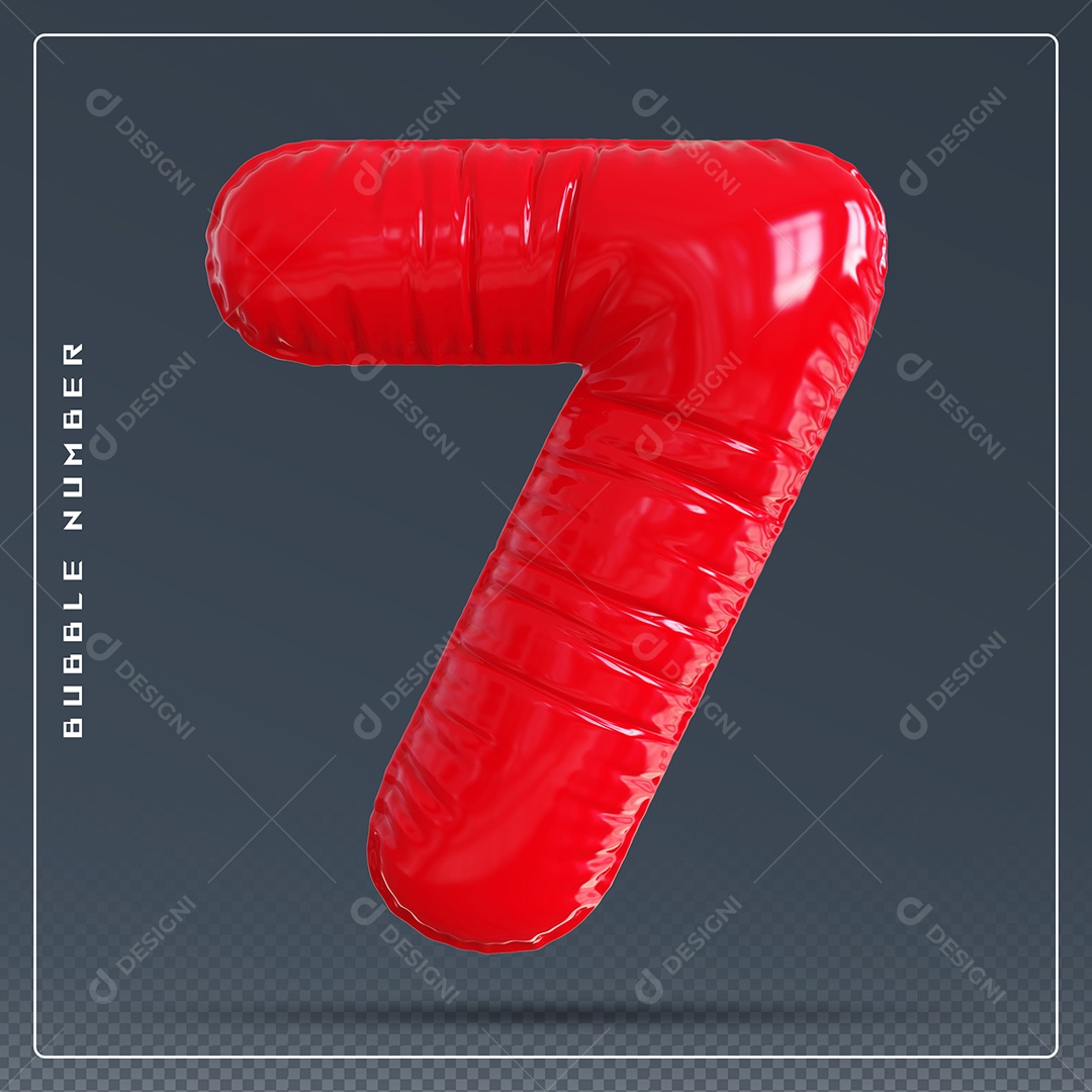 Elemento 3D Número 7 Vermelho para Composição PSD