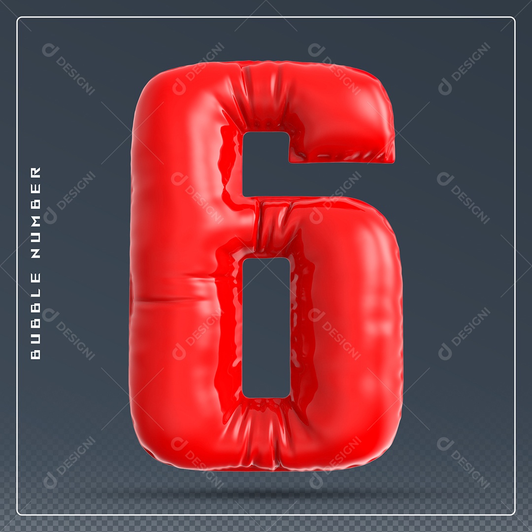 Elemento 3D Número 6 Vermelho para Composição PSD
