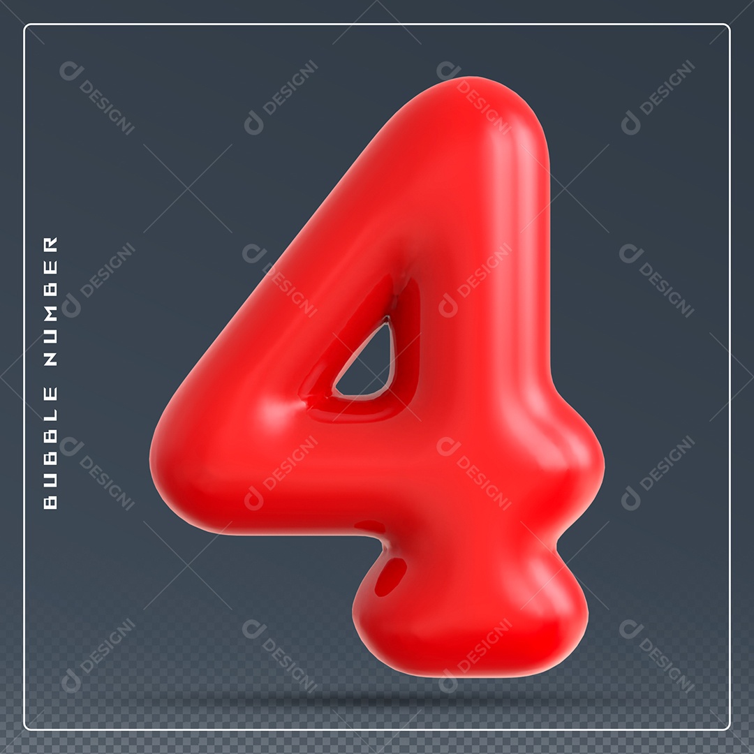 Elemento 3D Número 4 Vermelho para Composição PSD