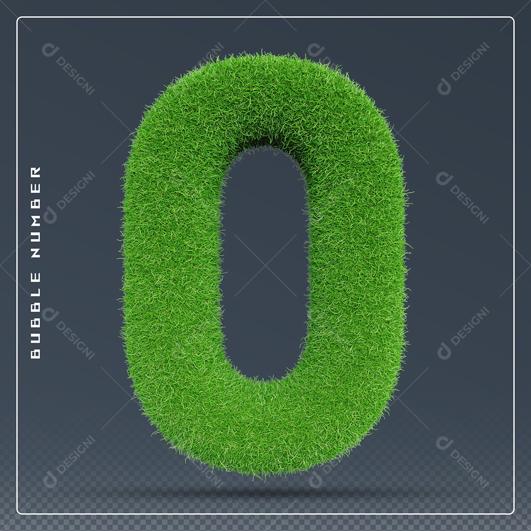 Elemento 3D Número 0 Verde para Composição PSD