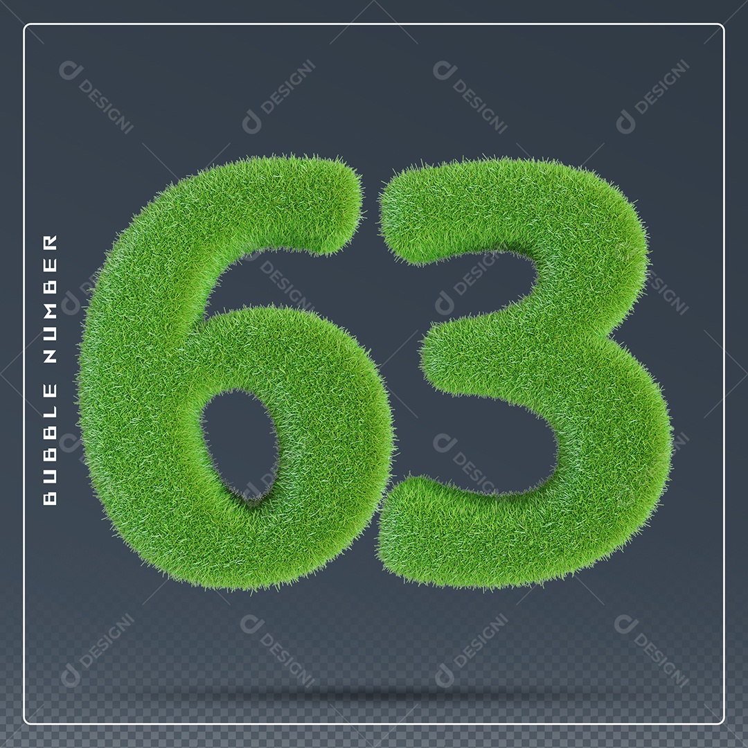 Elemento 3D Número 63 Verde para Composição PSD