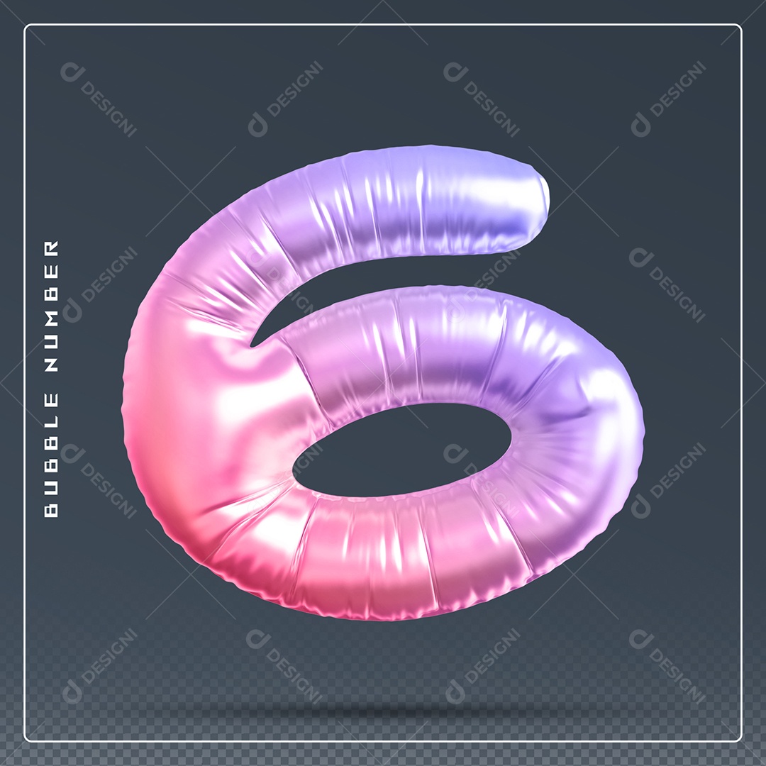 Elemento 3D Número 6 Colorido para Composição PSD