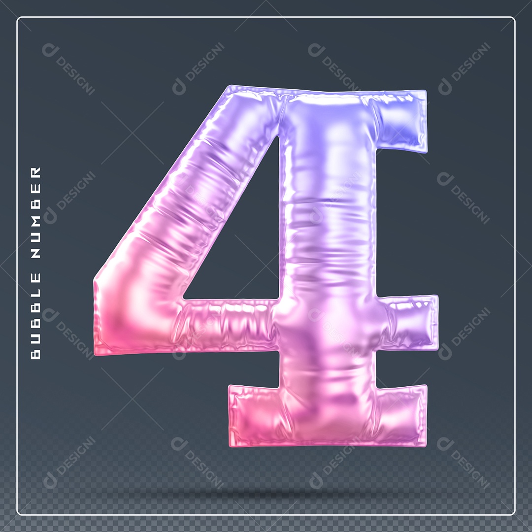 Elemento 3D Número 4 Colorido para Composição PSD