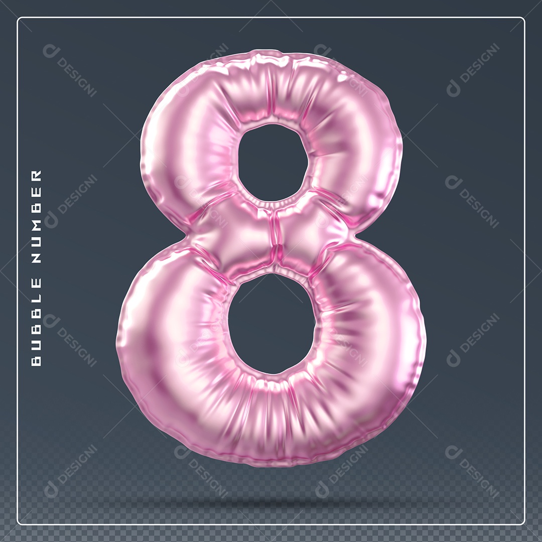 Elemento 3D Número 8 Rosa para Composição PSD