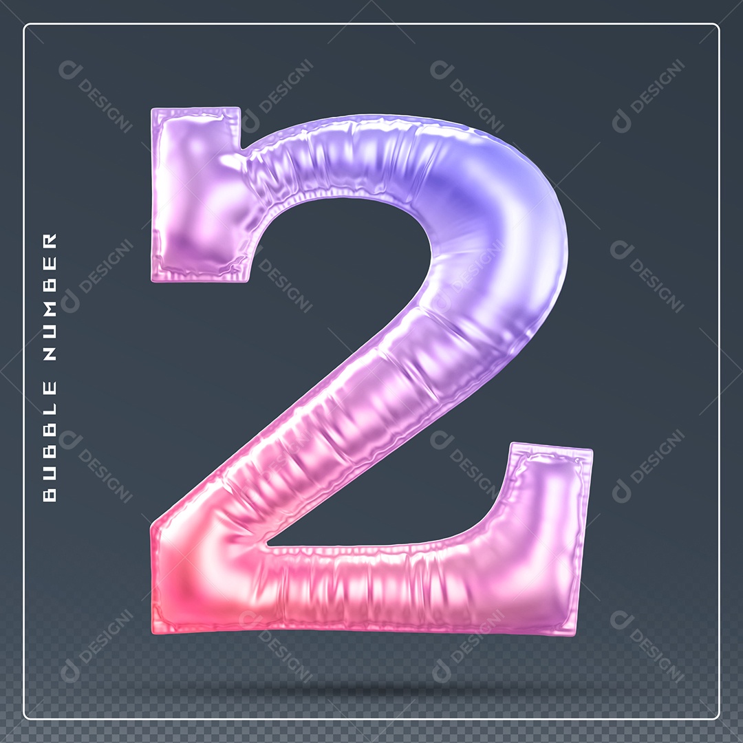 Elemento 3D Número 2 Colorido para Composição PSD