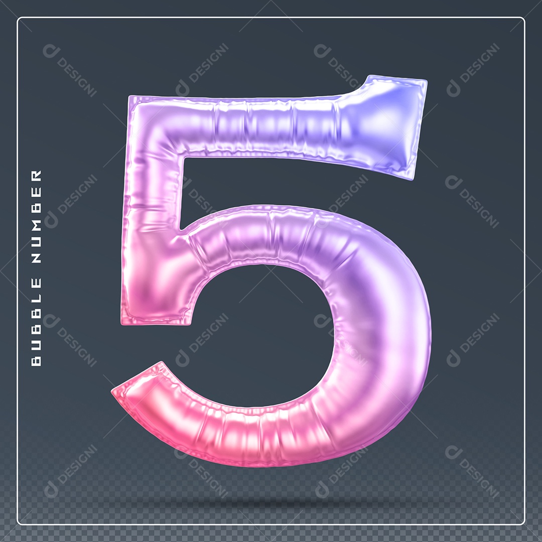 Elemento 3D Número 5 Colorido para Composição PSD