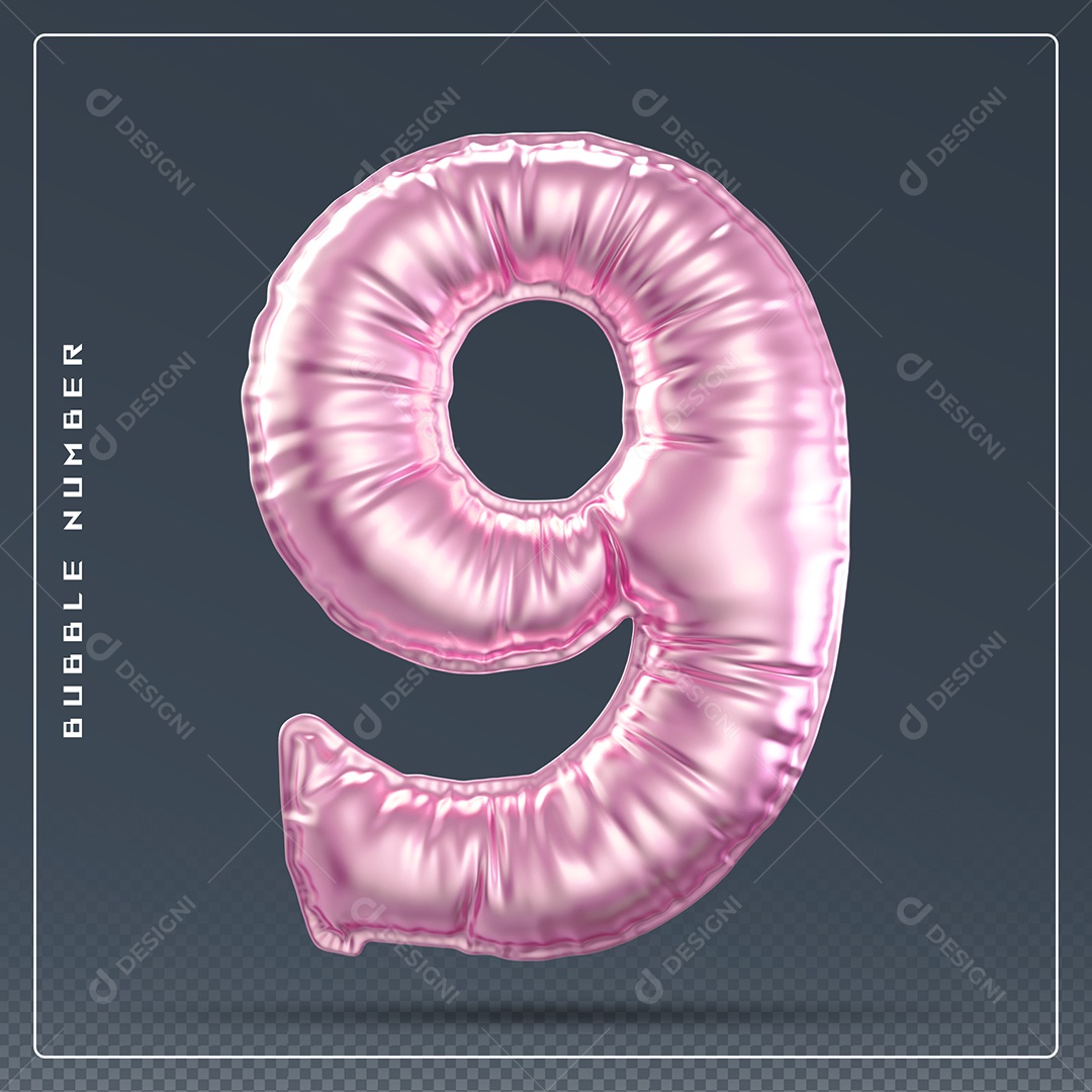 Elemento 3D Número 9 Rosa para Composição PSD