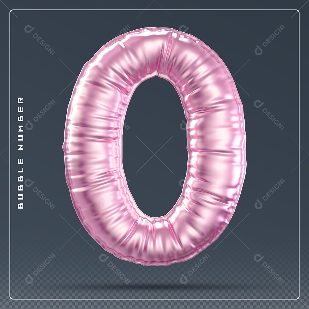 Elemento 3D Número 0 Rosa para Composição PSD