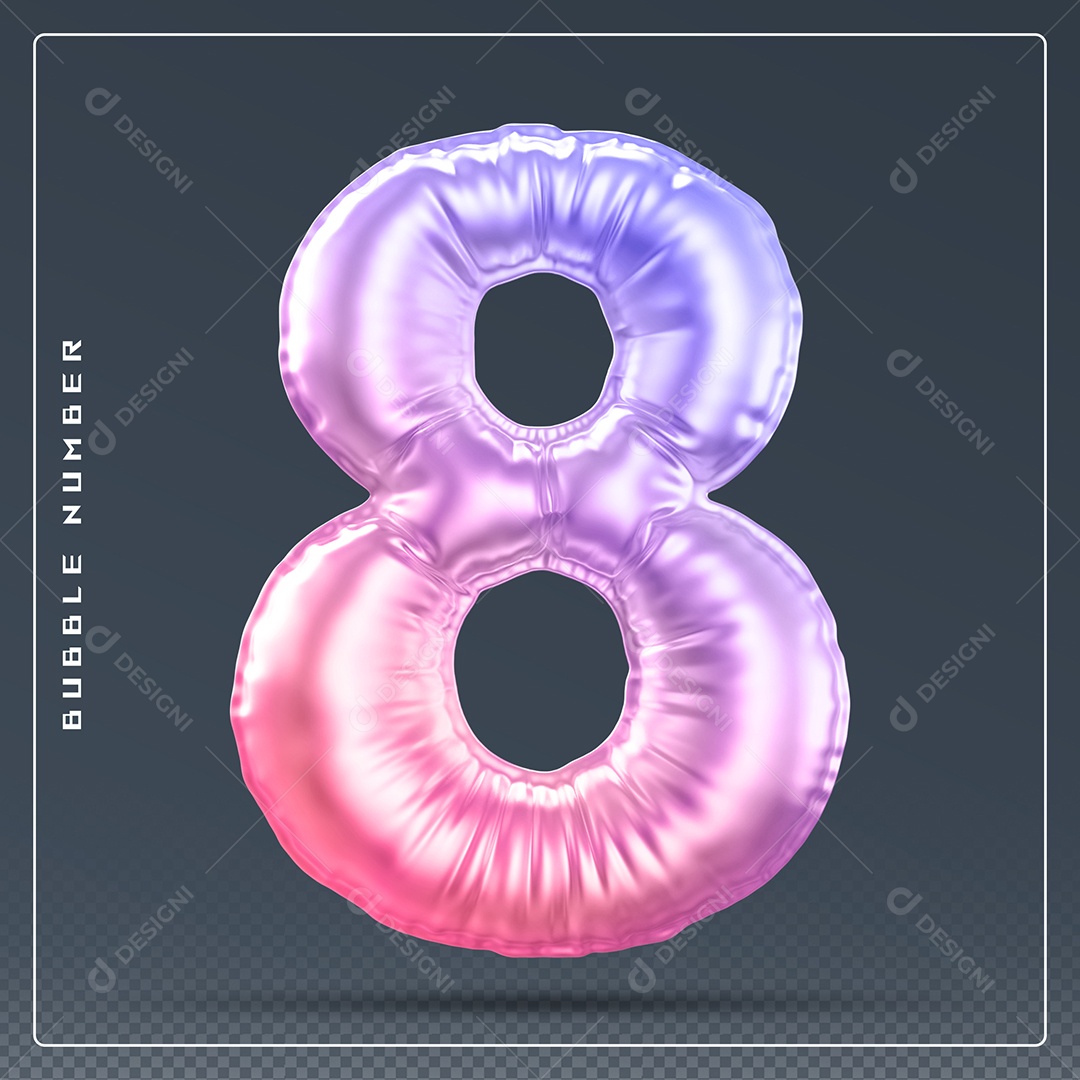 Elemento 3D Número 8 Rosa para Composição PSD