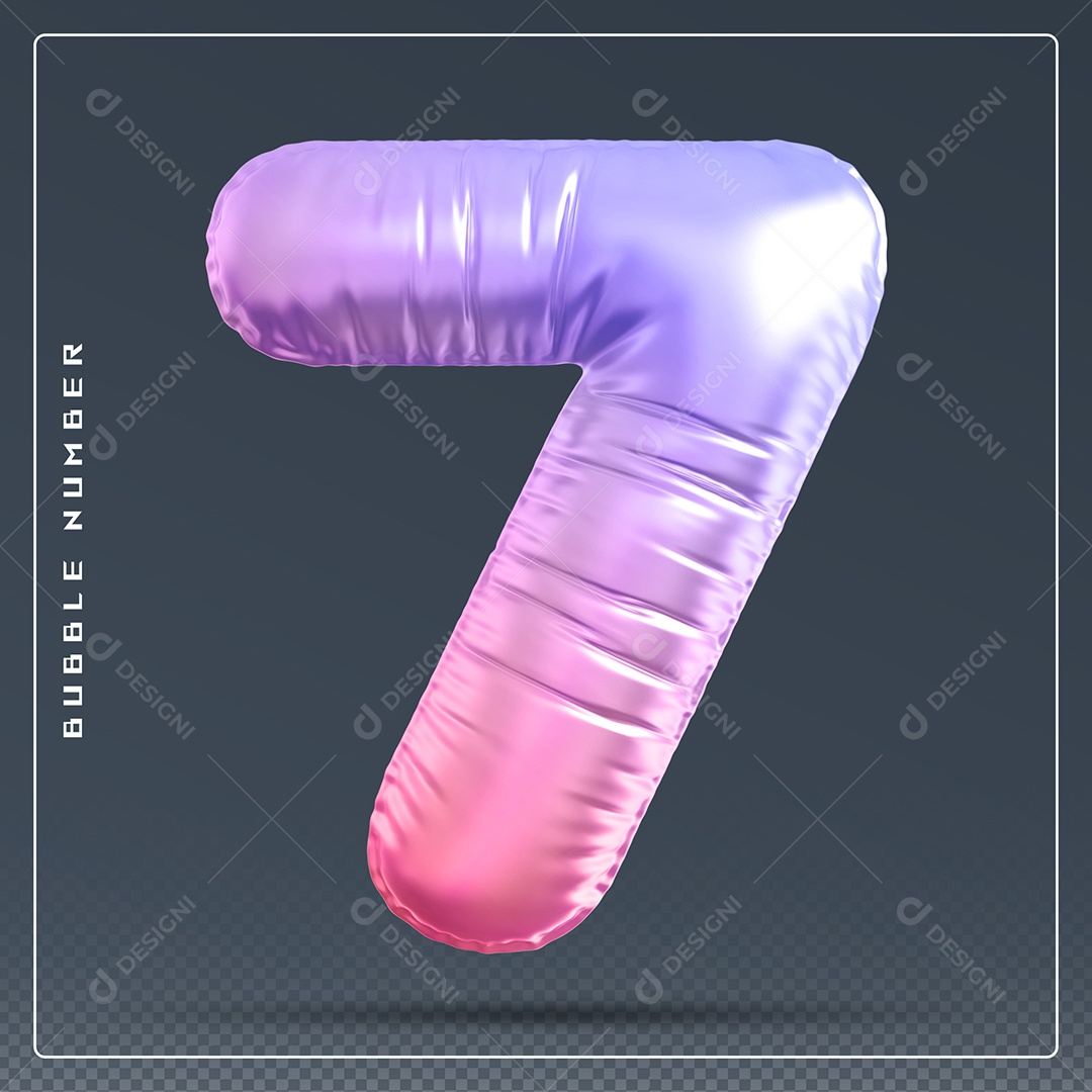Elemento 3D Número 7 Colorido para Composição PSD