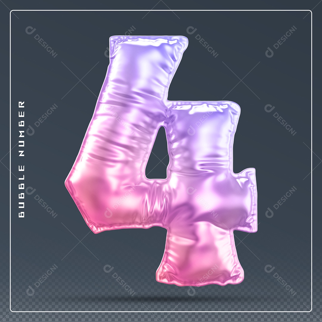 Elemento 3D Número 4 Rosa para Composição PSD