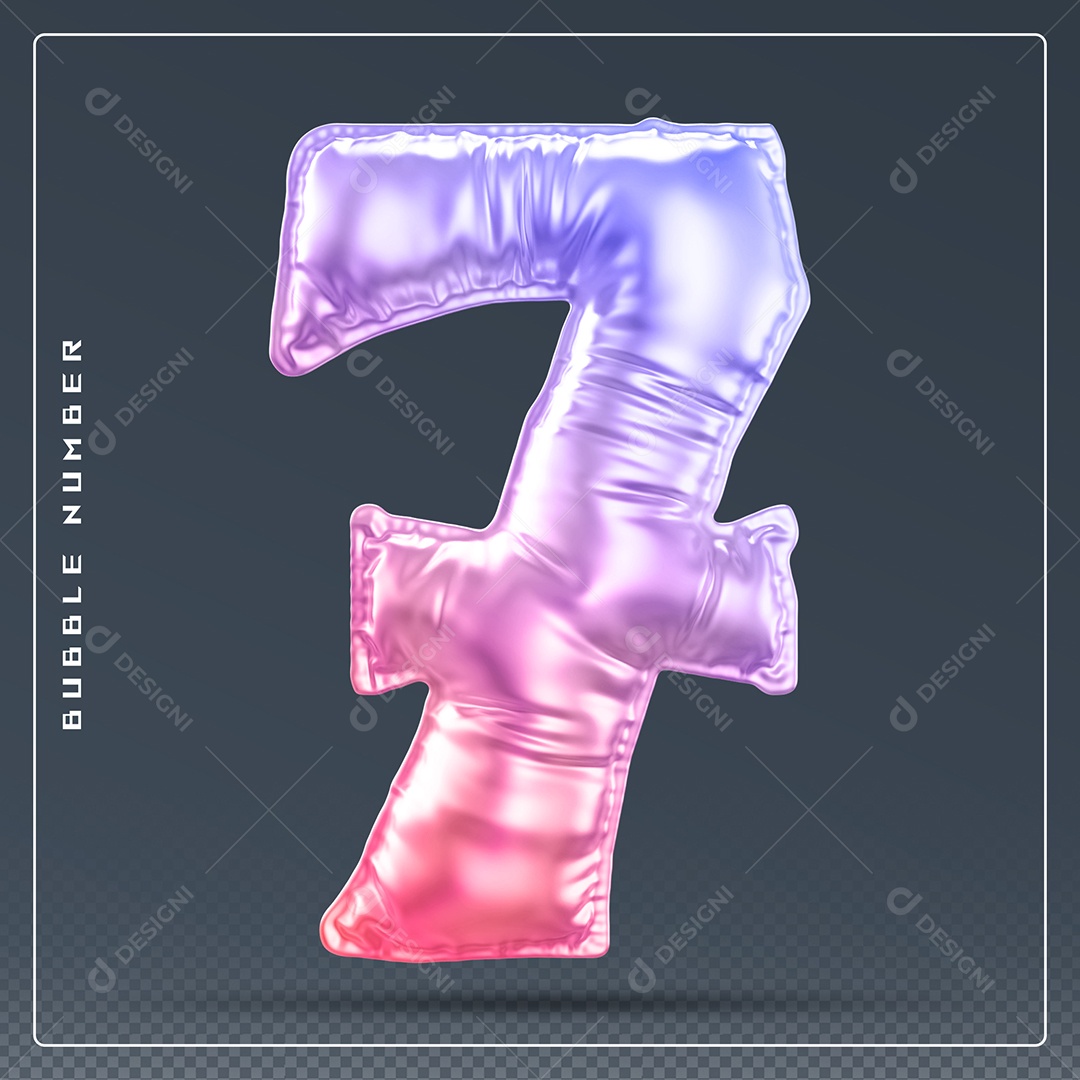Elemento 3D Número 7 Colorido para Composição PSD