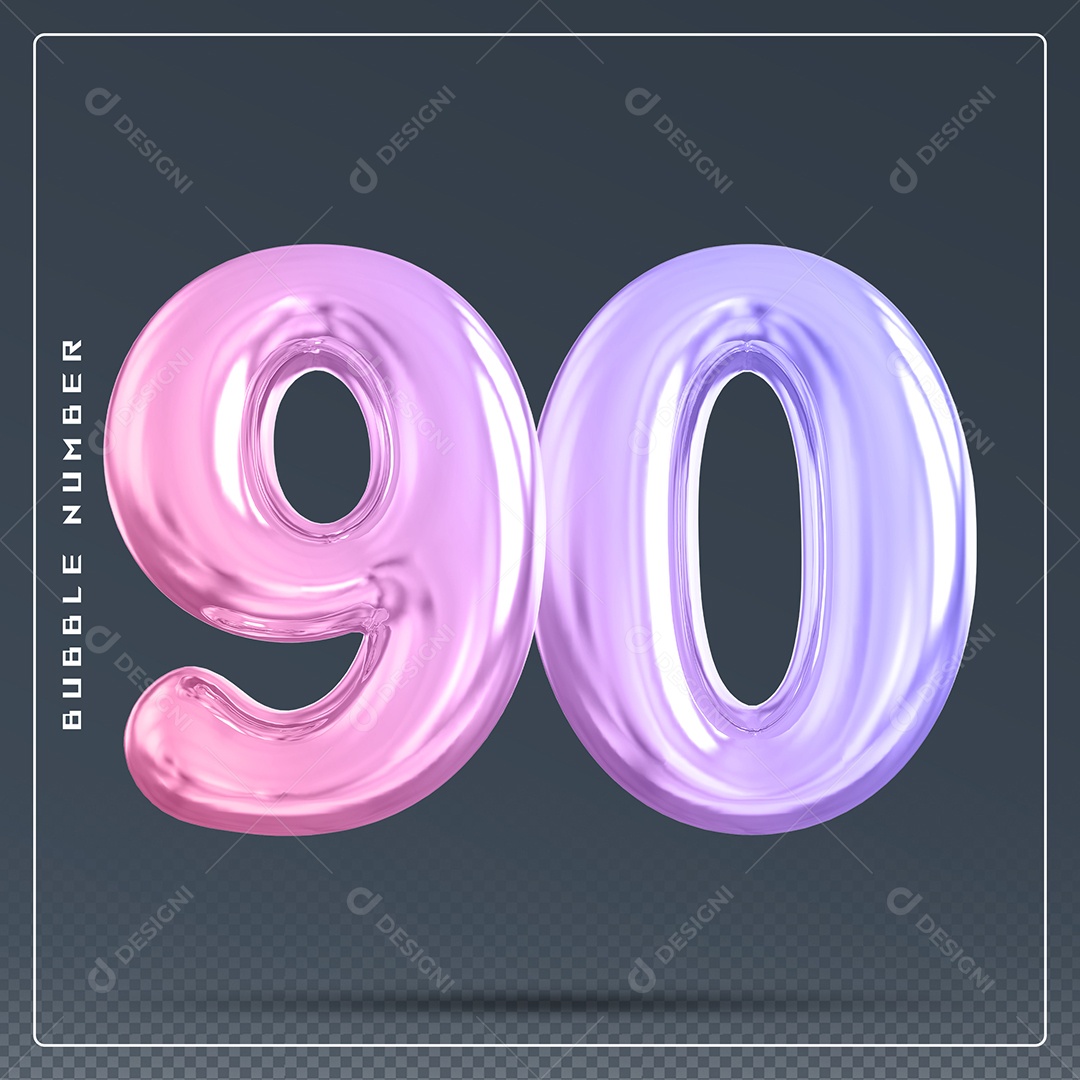 Elemento 3D Número 90 Colorido para Composição PSD