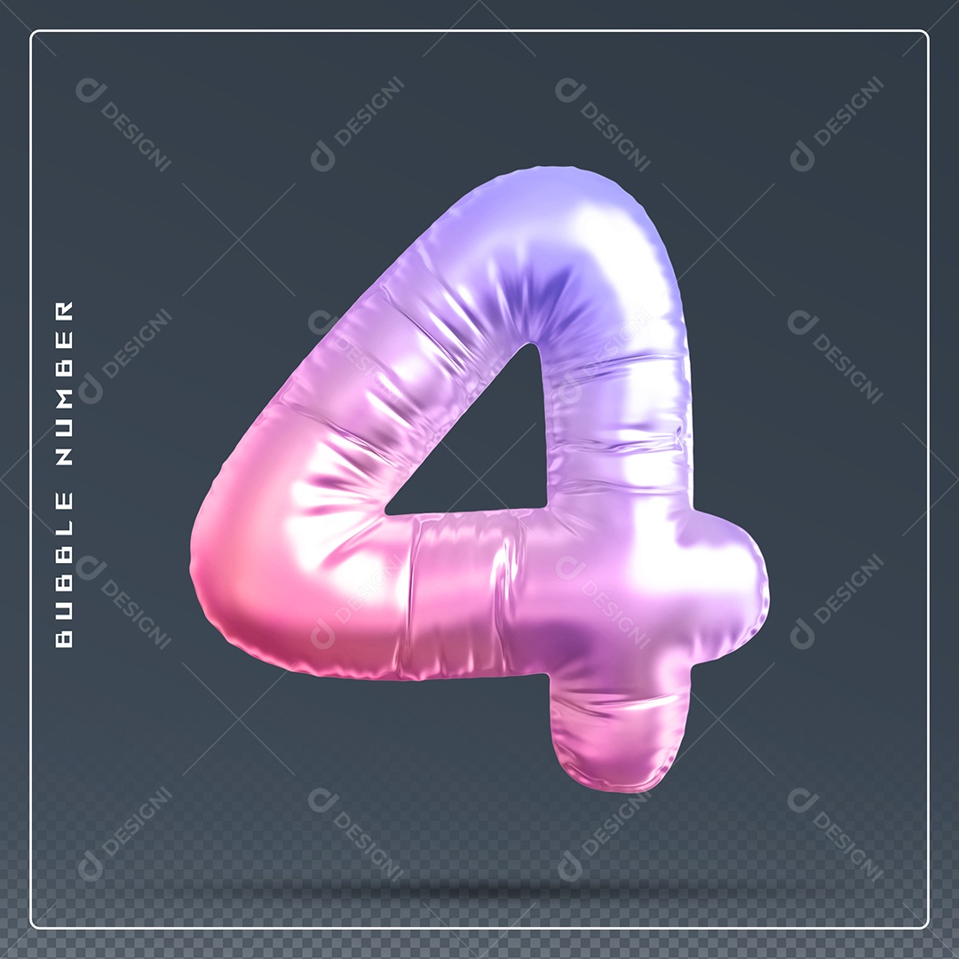 Elemento 3D Número 4 Colorido para Composição PSD
