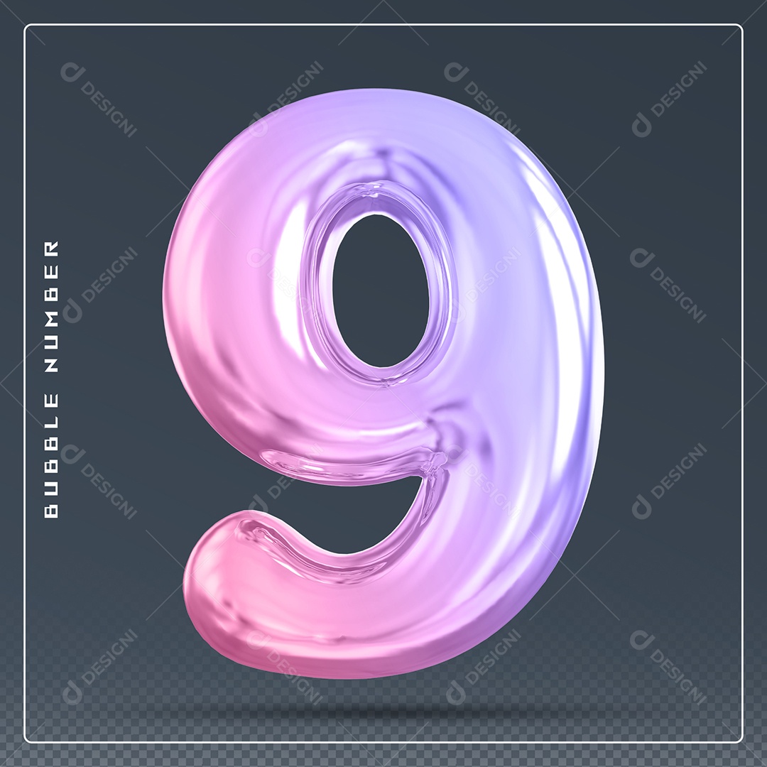 Elemento 3D Número 9 Colorido para Composição PSD