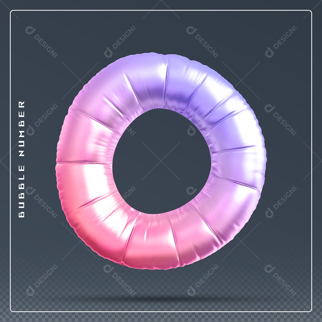 Elemento 3D Número 0 Colorido para Composição PSD