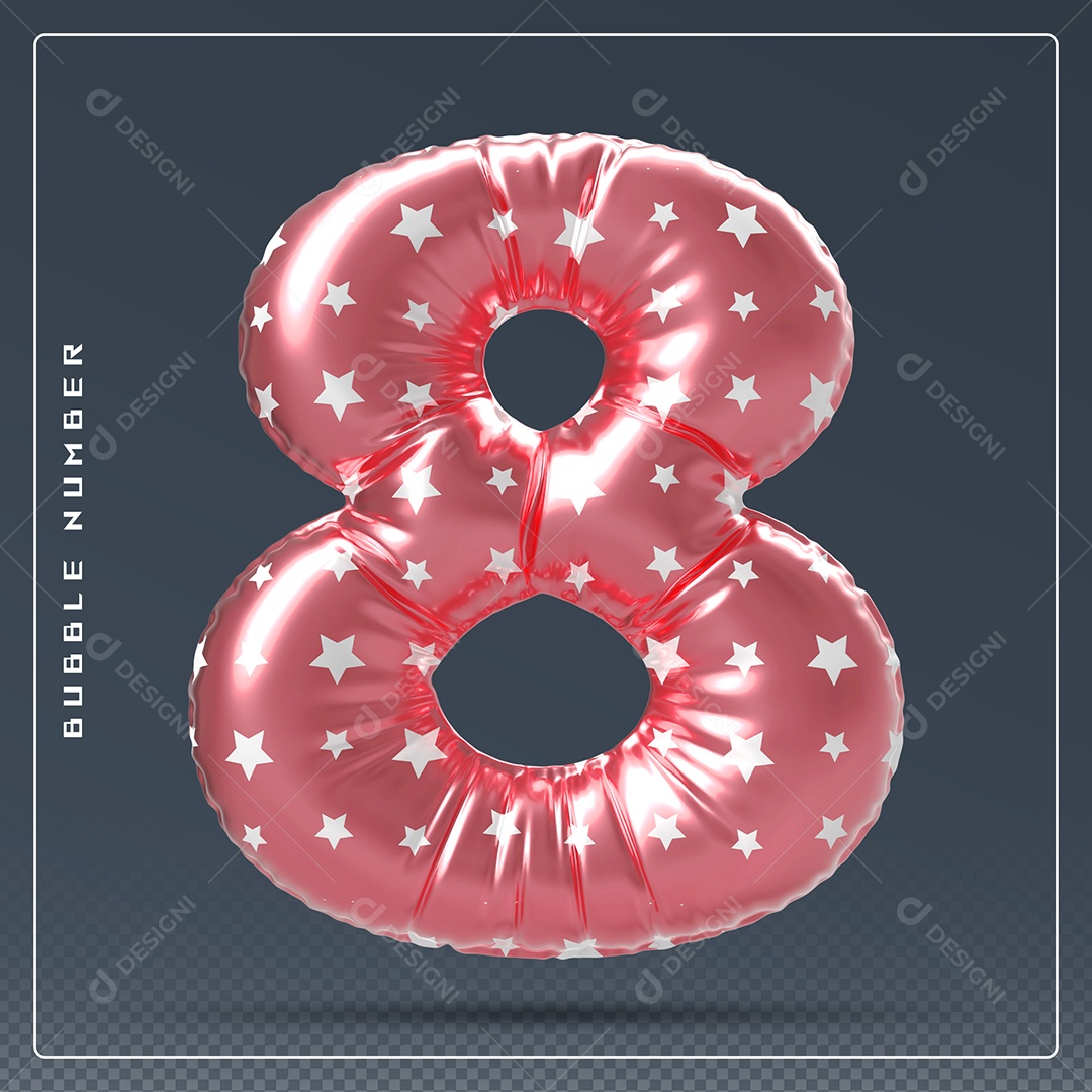 Elemento 3D Número 8 Vermelho E Branco para Composição PSD