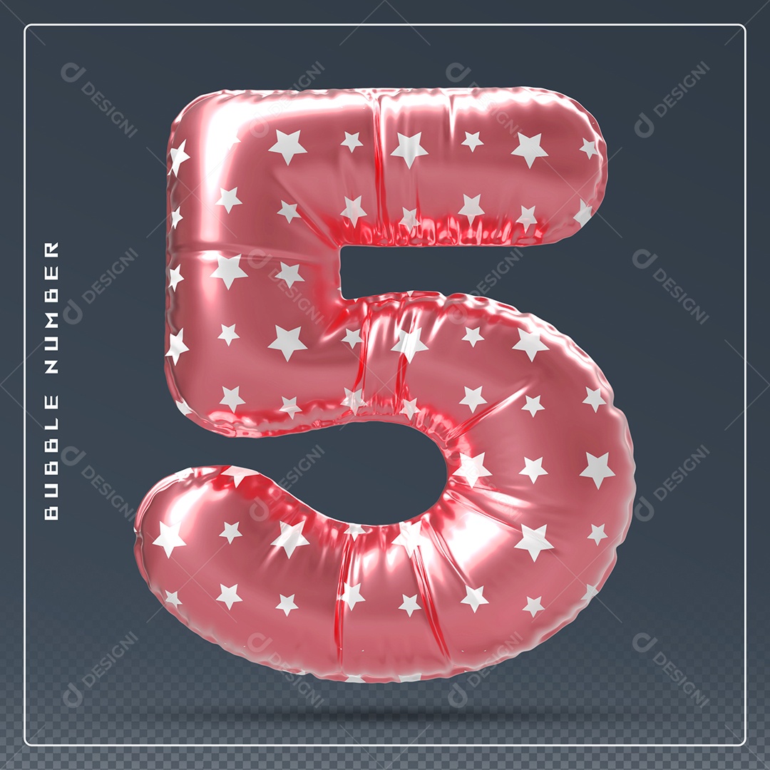 Elemento 3D Número 5 Vermelho E Branco para Composição PSD