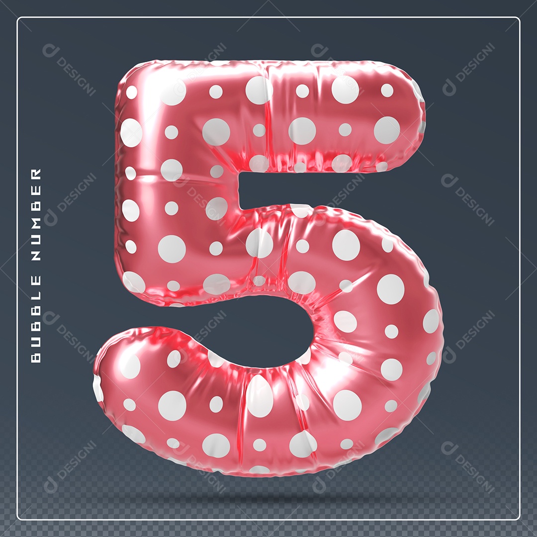 Elemento 3D Número 5 Vermelho E Branco para Composição PSD