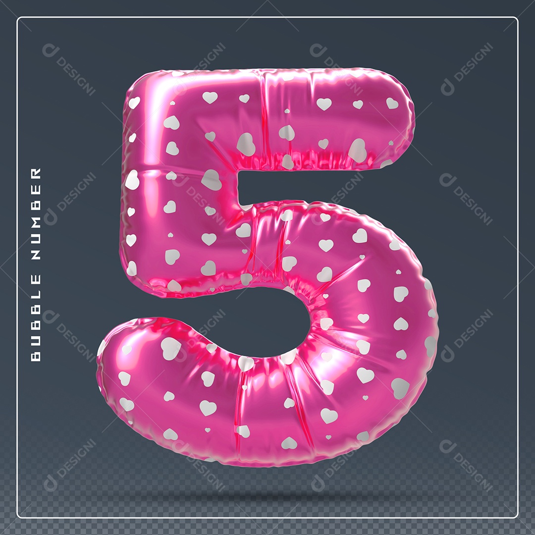 Elemento 3D Número 5 Rosa E Branco para Composição PSD