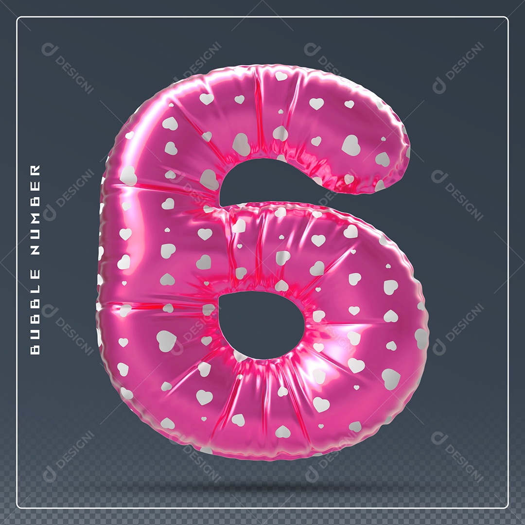 Elemento 3D Número 6 Rosa E Branco para Composição PSD